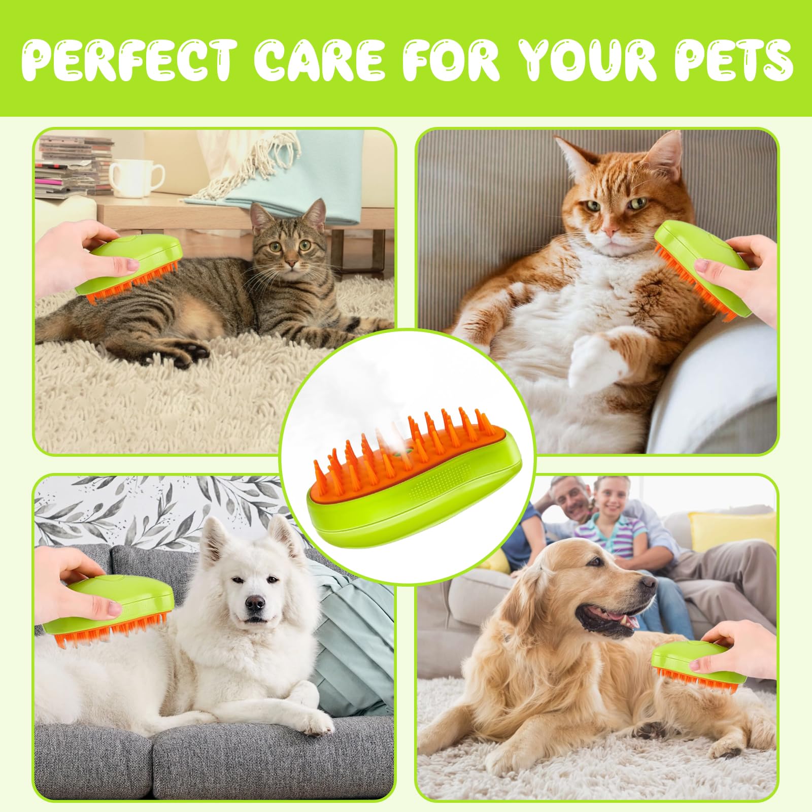 71Nmly 3-in-1 Electric Cat Grooming Brush with Steam - Rechargeable Pet Hair Removal Comb & Self-Cleaning Function for Gentle Detangling & Shedding Control - Perfect for Long-Haired Cats & Home Grooming Sessions