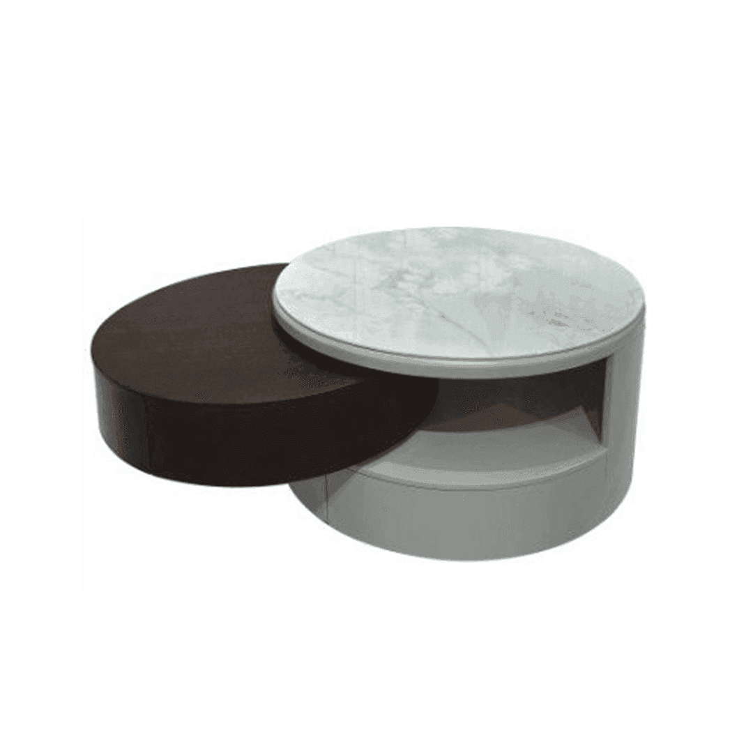 Mila Round Extendable Coffee Table with Natural Jade Stone Top - Modern Living Room Furniture for Small Spaces, Home Decor Centerpiece
