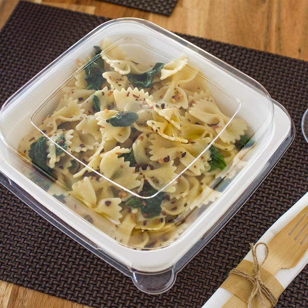 Disposable Plastic Dome Lids for Tall Bowls - 100 Pack Clear Pulp Tek Lids with Built-In Tab | Fits 32oz & 42oz Bagasse Bowls (Bowls Sold Separately) | Perfect for Restaurants, Cafes & Takeout Food Containers
