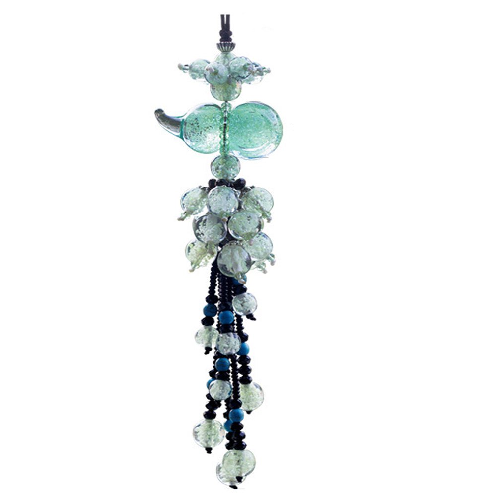 Glow in The Dark Crystal Gourd Car Air Freshener Hanging Charm with Tassel Beads - Nighttime Illumination for Car Interior Decor & Aromatherapy