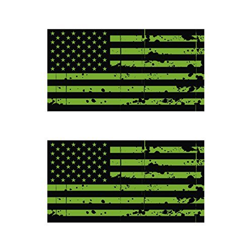 2 Pack Distressed OD Green American Flag Car Magnets - USA Patriotic Vinyl Bumper Stickers for Trucks, Cars & Metal Surfaces - Perfect for 4th of July, Veterans Day & Patriotic Events