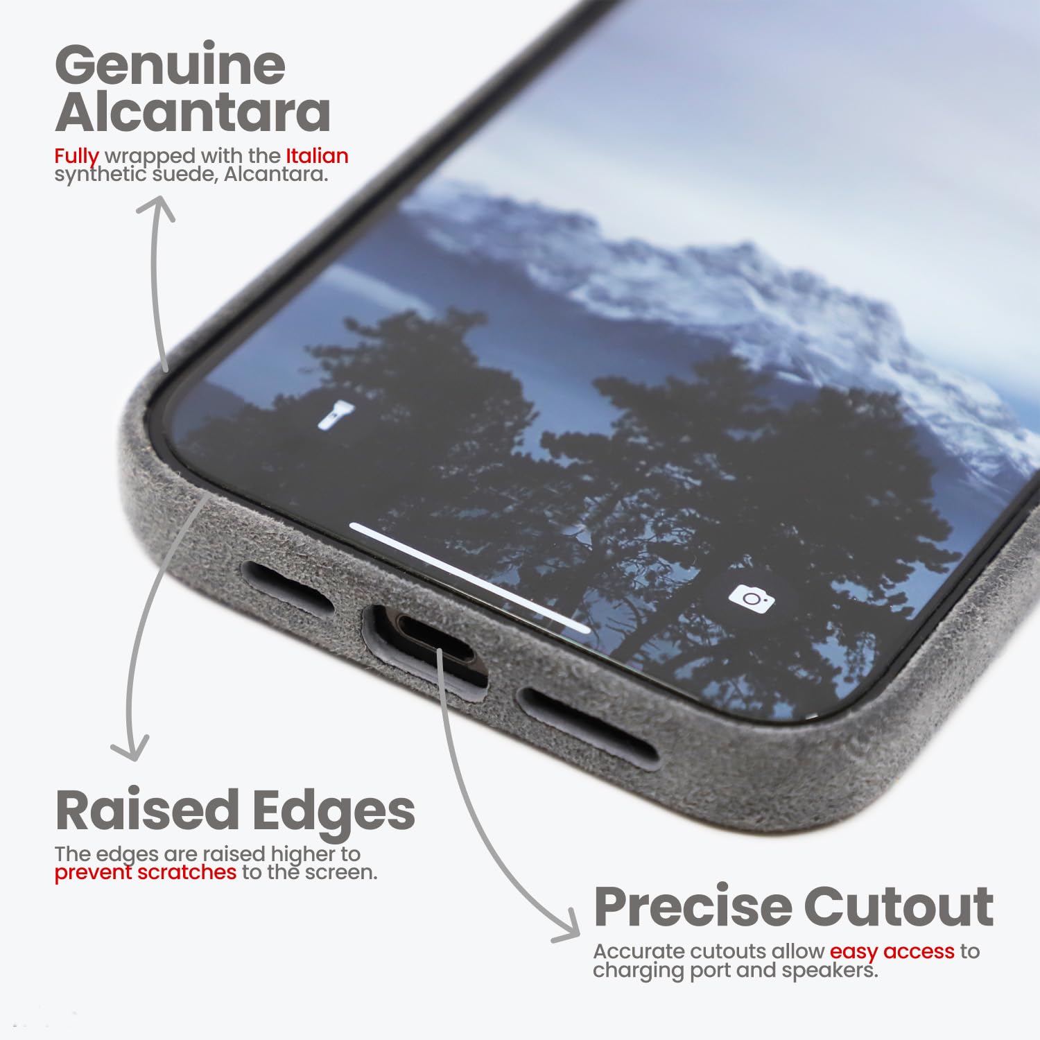 Premium Alcantara iPhone 13 Case (6.1-inch) - Soft Gray Luxury Phone Cover | Slim Protective Case for iPhone 13/13 Pro | Perfect for Business, Travel & Everyday Use