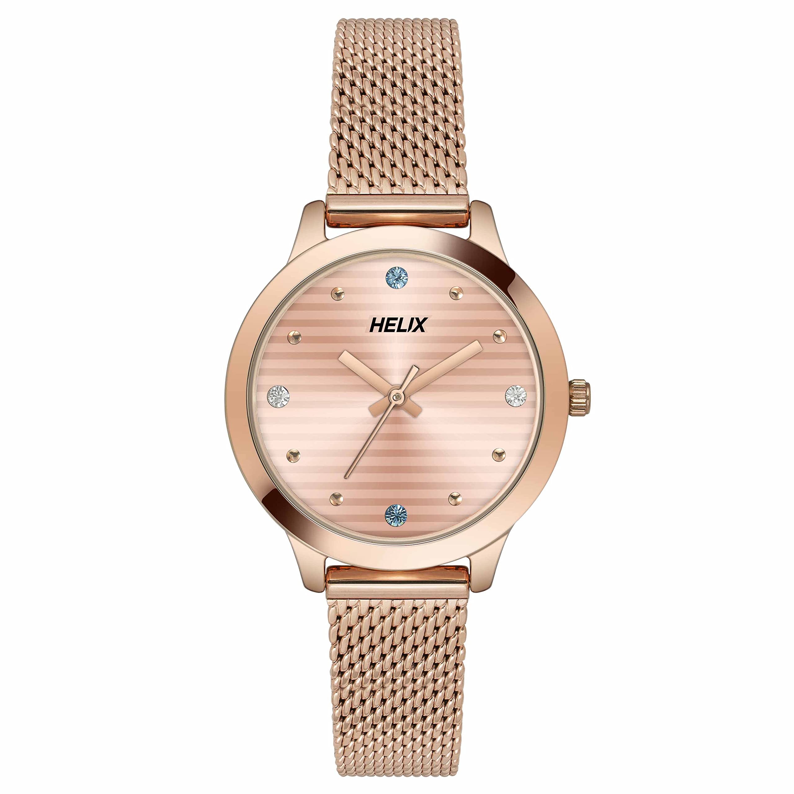 Timex Helix Coral Round Analog Women's Watch - Quartz Movement, Stainless Steel Mesh Bracelet, 30m Water Resistant with Foldover Clasp - Perfect Gift for Women, Mothers Day, Anniversary & Everyday Wear (Model TW022HL23)