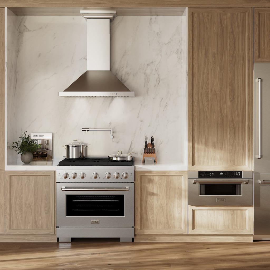 ZLINE 36 Inch 5.2 Cu. Ft. Paramount Gas Range with Convection Oven - Satin Stainless Steel, 6 Brass Burners (SGRS BR 36) - Perfect for Home Kitchens & Professional Chefs