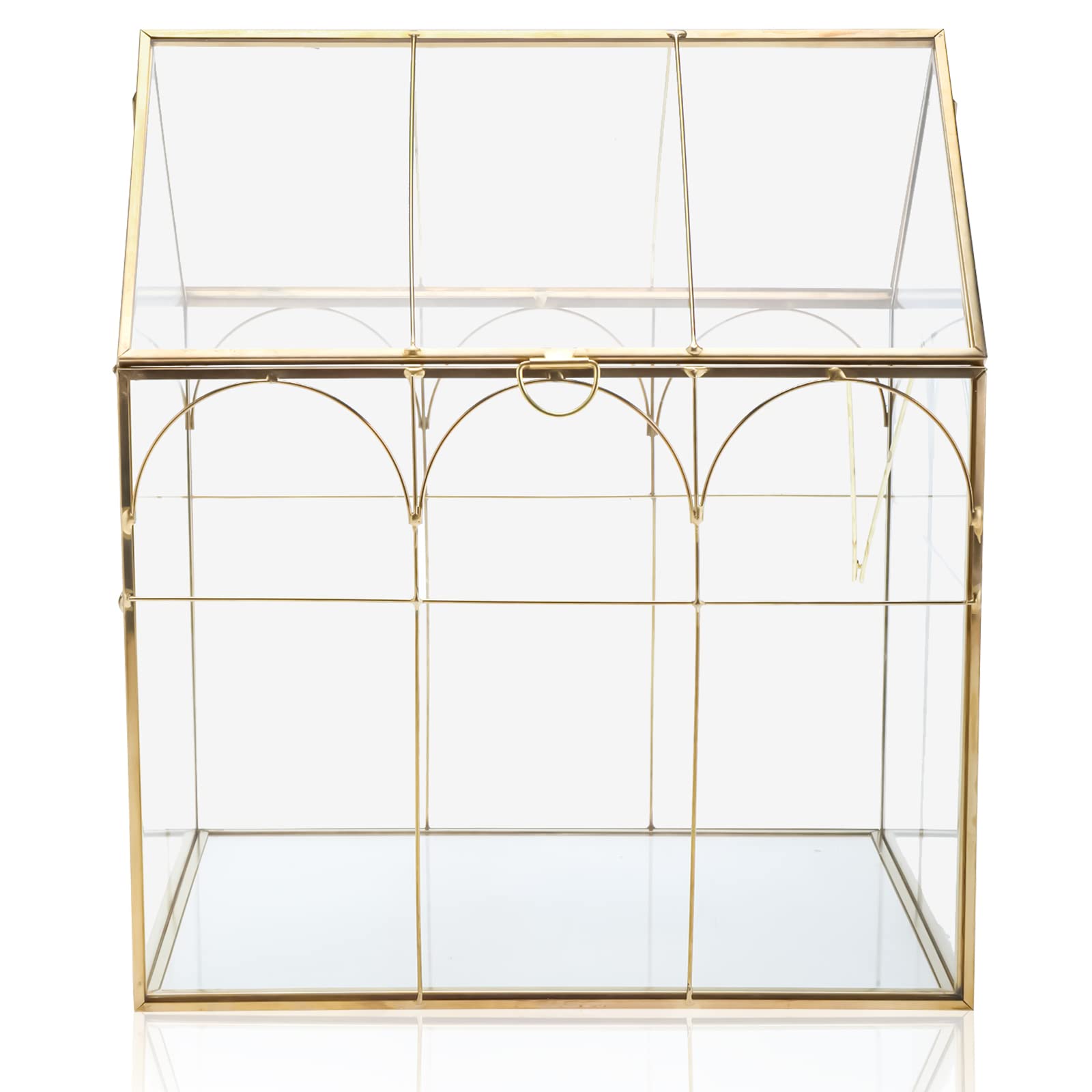 HighFree Geometric Glass Terrarium with Lid - 10.6 x 6.1 x 8.7 Inch Gold Succulent Planter for Cacti, Air Plants & Snails - Modern Tabletop Mini Garden for Home, Office Decor & Gift Ideas