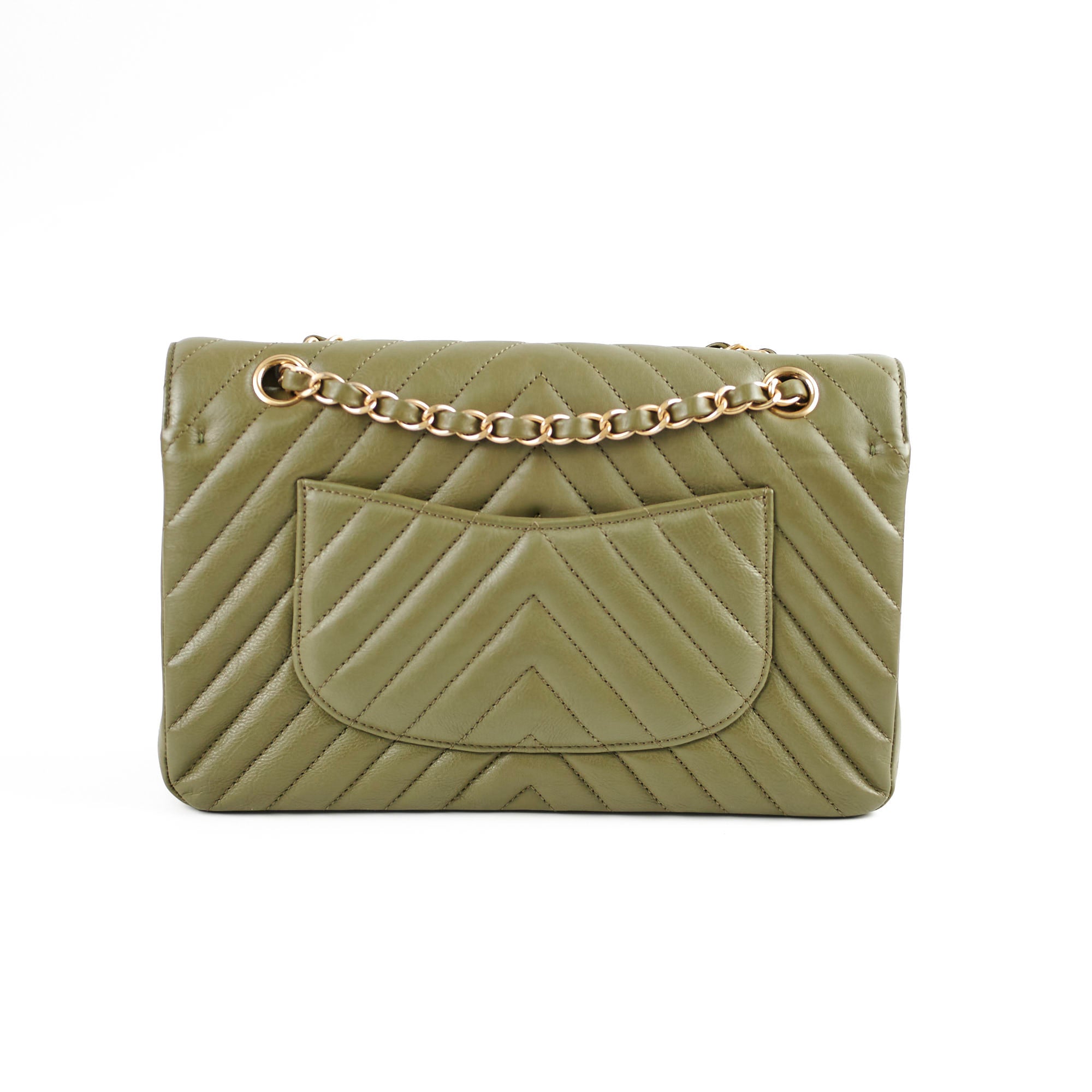 Chanel Chevron M/L Classic Flap Bag in Khaki - Luxury Designer Handbag for Women | Perfect for Work, Evening Events & Special Occasions