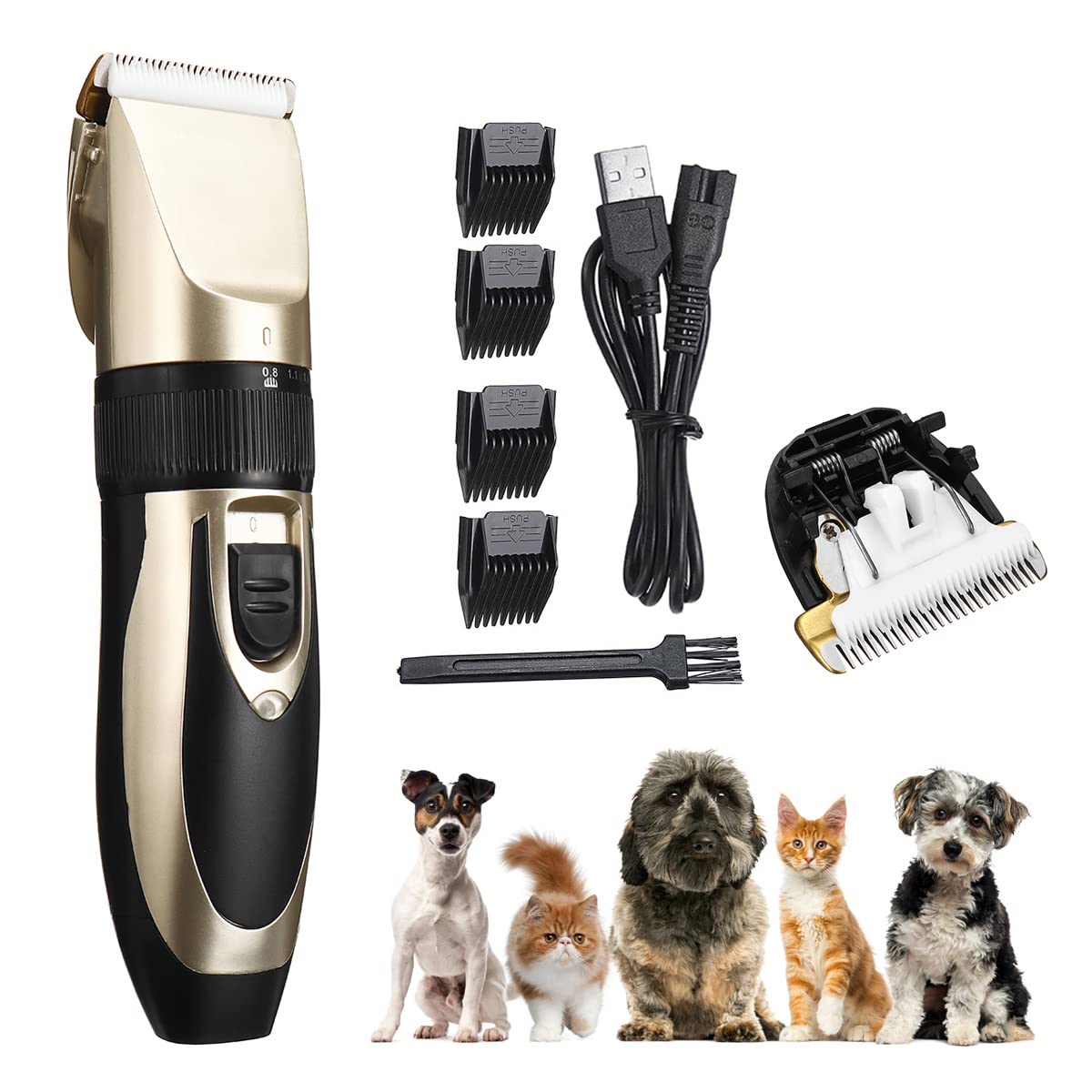 5-Speed Low Noise Rechargeable Cordless Dog Clippers - Professional Pet Grooming Kit for Small & Large Dogs, Cats & Animals - Perfect for Home Grooming & Professional Pet Salons