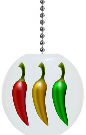 Premium Red Yellow Green Chili Peppers Ceramic Fan Pull - Decorative Kitchen Ceiling Fan Accessory for Home, Restaurant & Southwest Style Decor
