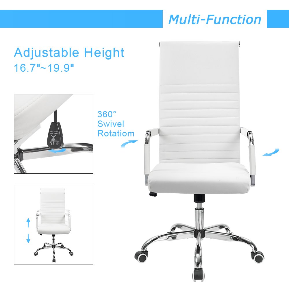 Furmax High Back PU Leather Office Chair - Adjustable Swivel Executive Conference Chair with Arms, Ergonomic Ribbed Design (White) - Perfect for Home Office, Conference Rooms & Workspaces