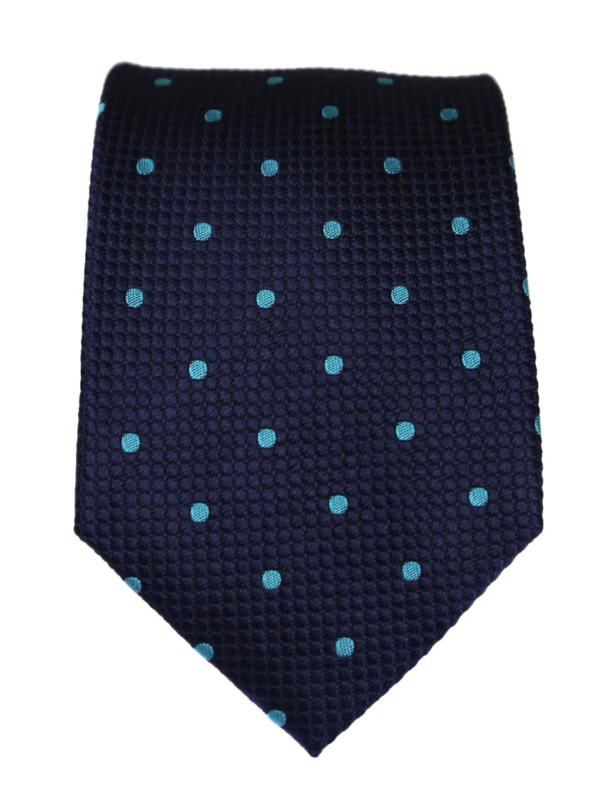 DÉCLIC Classic Spot Tie for Men - Navy & Aqua Checkered Pattern - Perfect for Weddings, Business Meetings & Formal Events