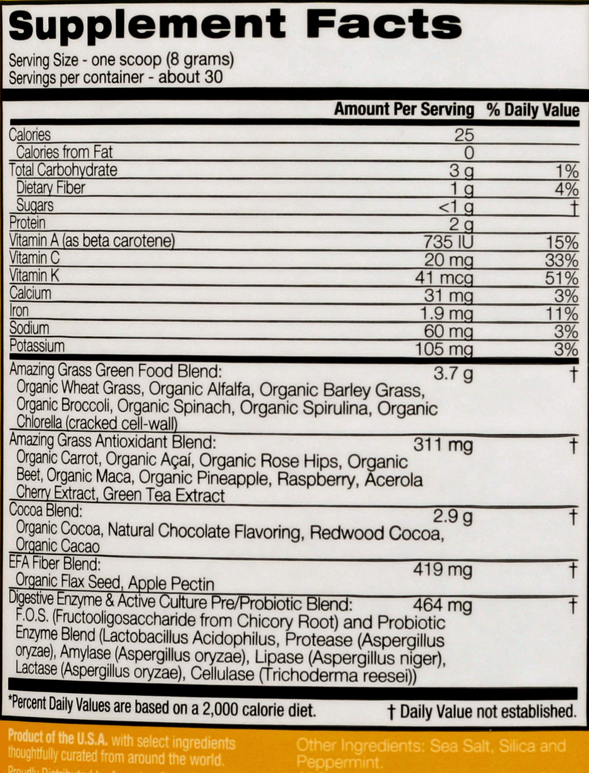 AMAZING GRASS Chocolate Green Superfood Powder - 8.5 oz | Organic Super Greens Blend with Spirulina & Chlorella | Perfect for Smoothies, Shakes & Healthy Energy Boosts