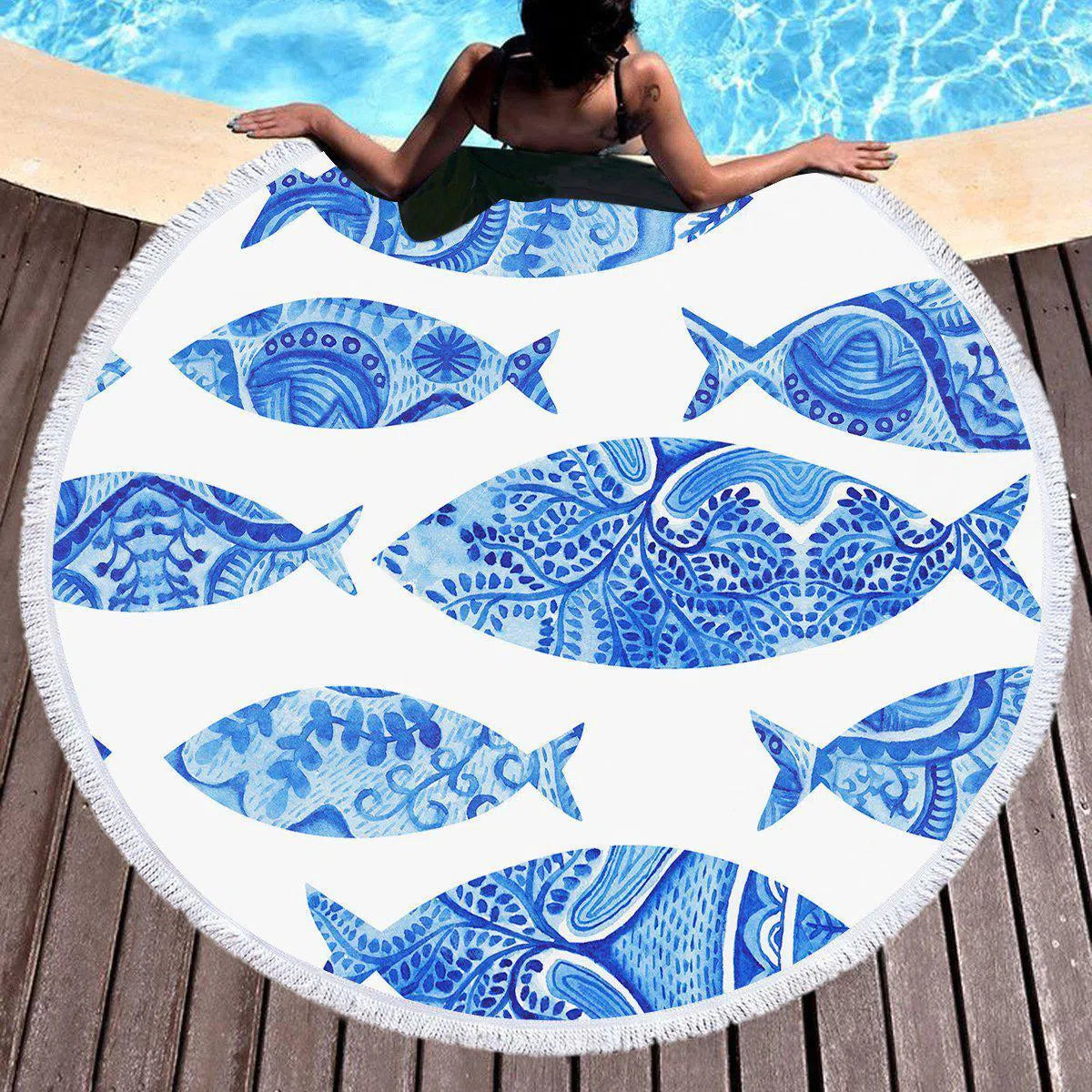 Premium Hamoa Round Beach Towel - Soft, Quick-Dry & Sand-Resistant - Perfect for Pool, Beach, Picnic & Yoga - 60