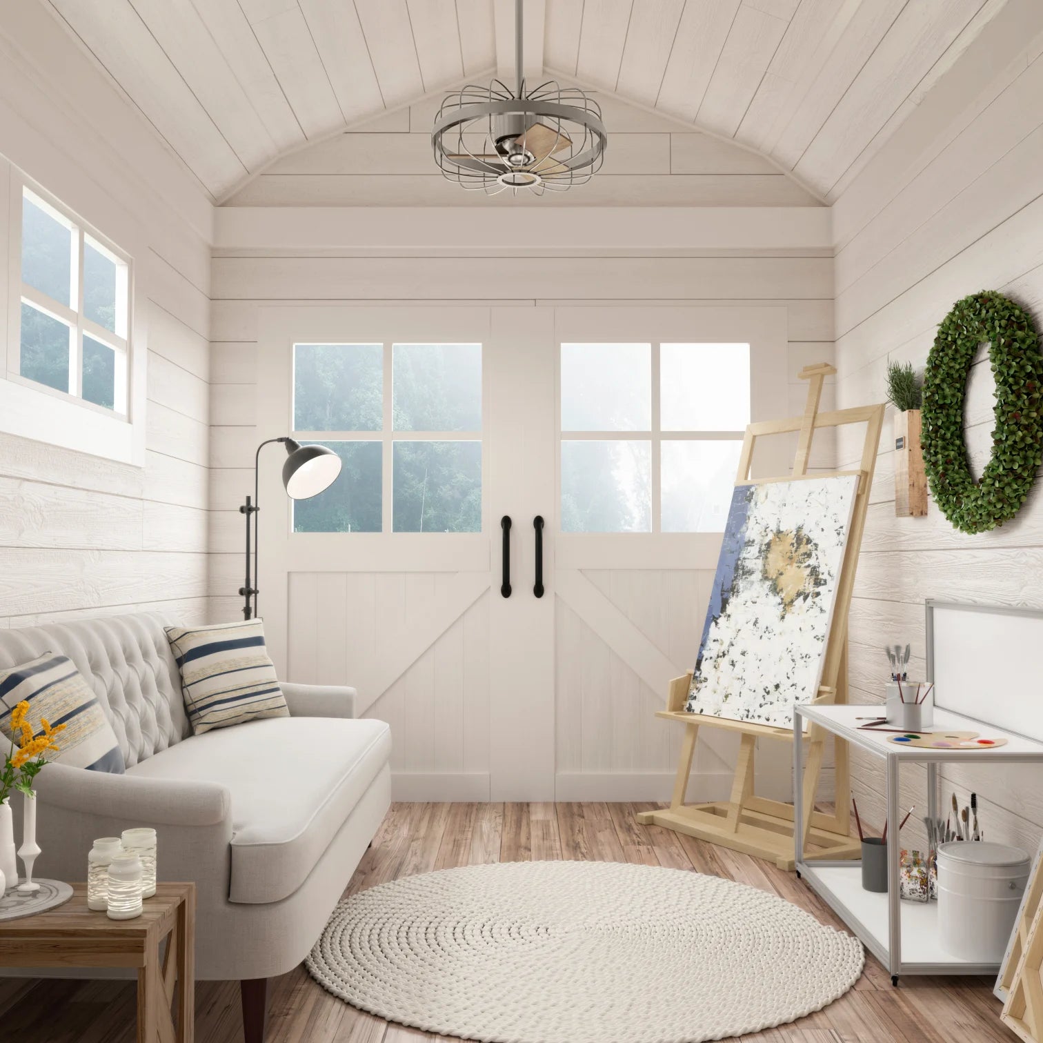 Hunter Roswell 16 Inch Ceiling Fan with Light - Brushed Nickel & Spiced Chai Oak Blades - Perfect for Living Room, Bedroom, and Patio Cooling