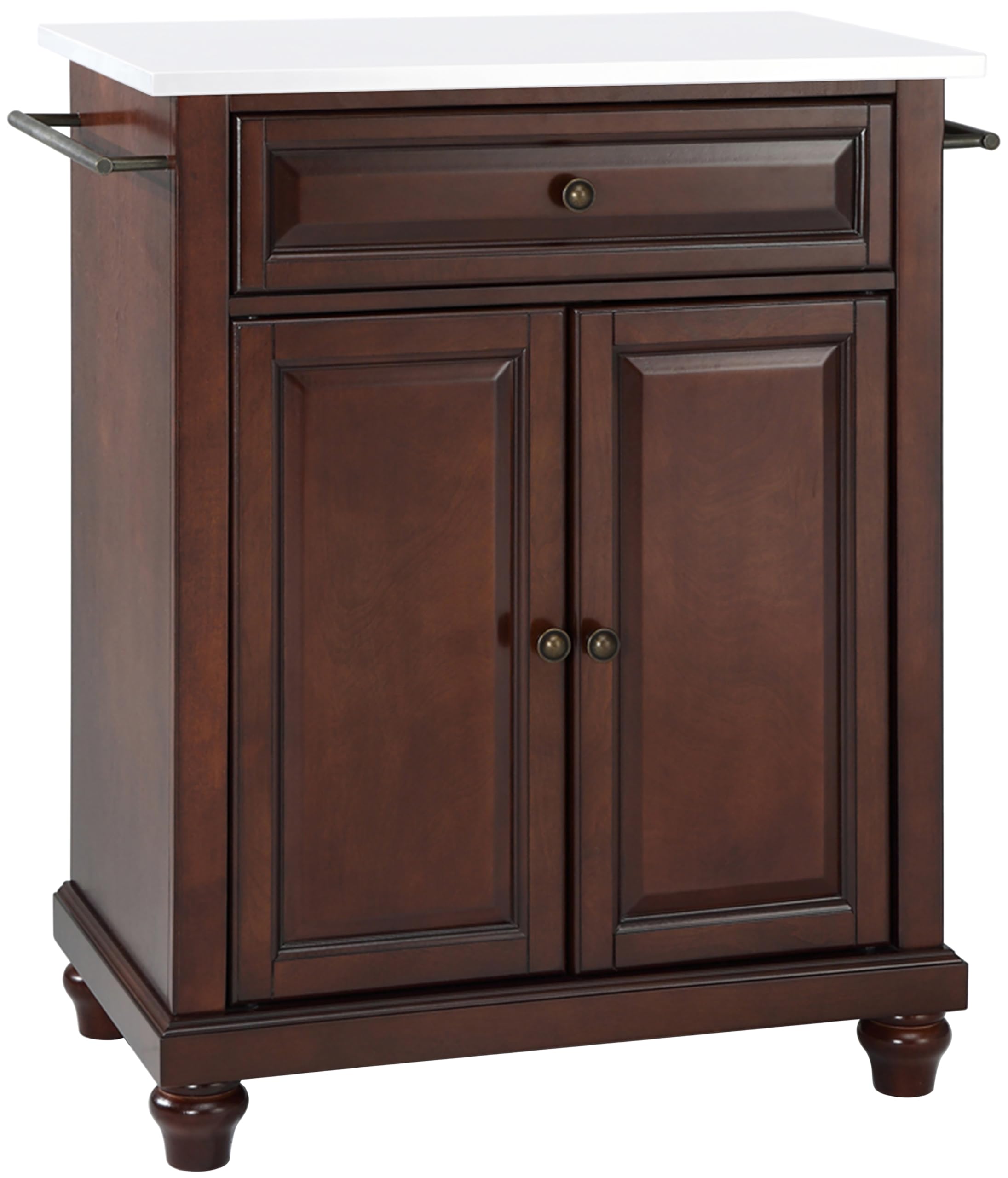 Crosley Cambridge Portable Rolling Kitchen Island Cart with Stone Top - Microwave Stand, Storage Cabinet, Mahogany Finish for Small Spaces - Perfect for Apartments, Dorms & Compact Kitchens