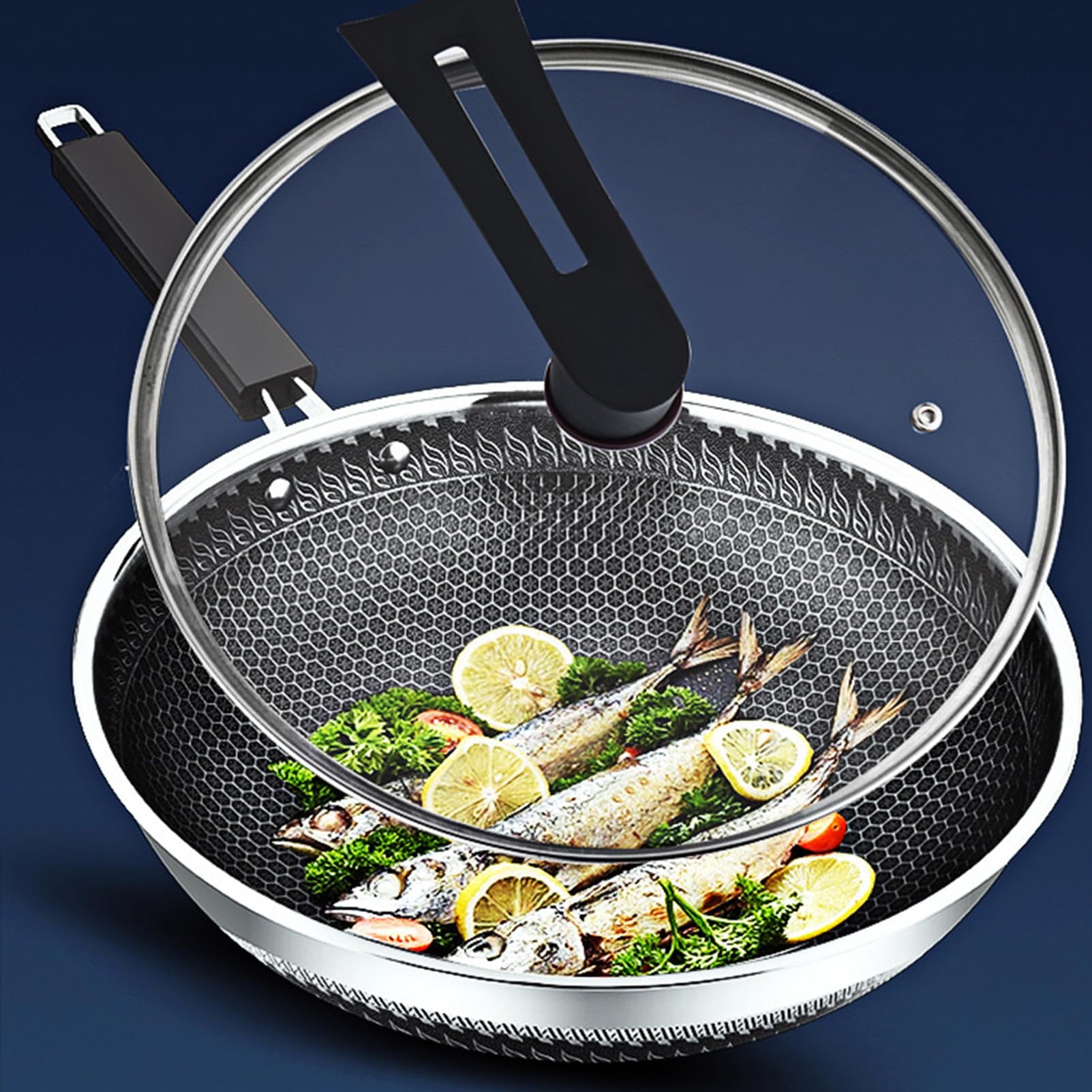 AZHANGYB 34cm Carbon Steel Wok Pan - Nonstick, Scratch-Resistant Pasta Pot for Electric, Induction & Gas Stoves - Perfect for Stir-Frying, Boiling & Deep Frying Pasta Dishes
