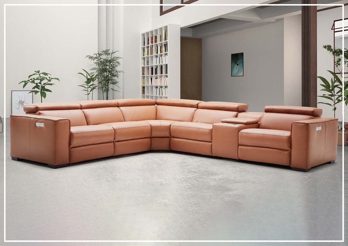 Gio Italia Aventura L-Shaped Leather Power Reclining Sectional Sofa - Modern Living Room Furniture for Home Theater & Family Gatherings