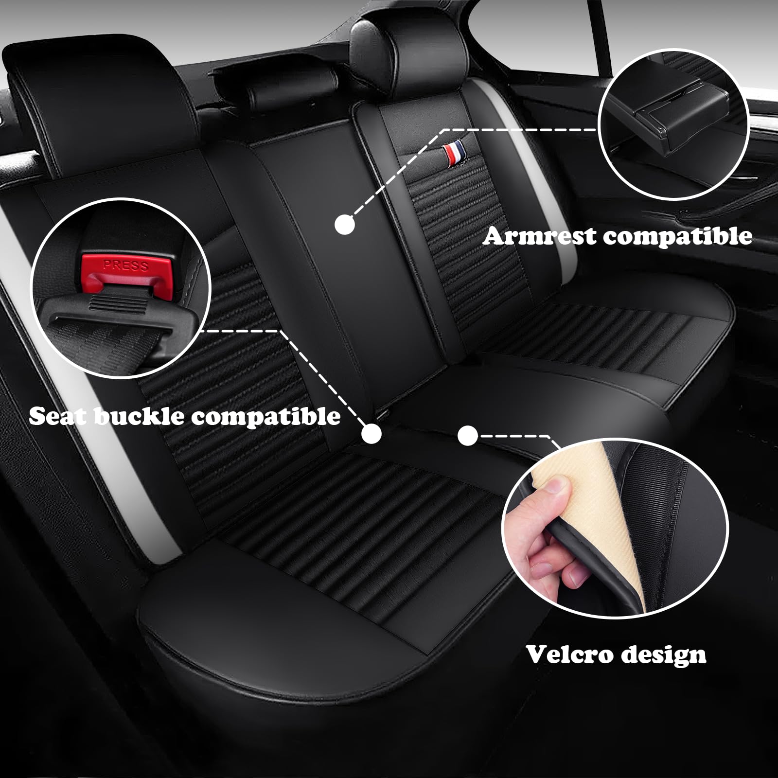 Premium Leather Car Seat Cover for Land Rover Discovery Sport 2015-2025 | Universal Anti-Slip Design Fits Most Cars, Sedans, SUVs & Trucks | Black & White | Perfect for Daily Commute, Road Trips & Car Protection