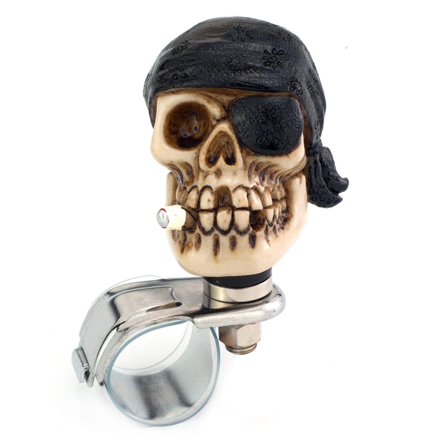 Pirate Skull Car Steering Wheel Knob - Black for Manual/Automatic Vehicles - Easy Driving Grip