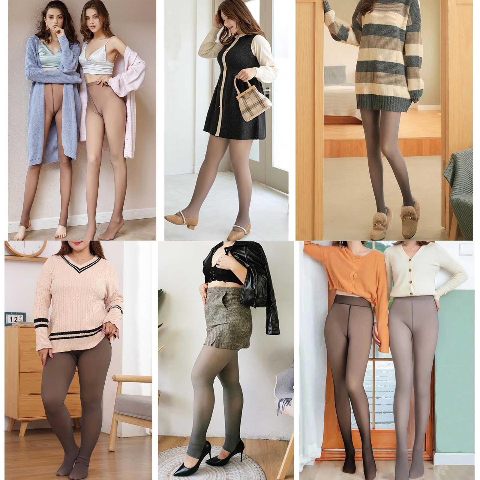 Women's Fleece Lined Thermal Tights - Fake Translucent Nude Warm Pantyhose, High Stretch Opaque Winter Leggings for Cold Weather & Outdoor Activities