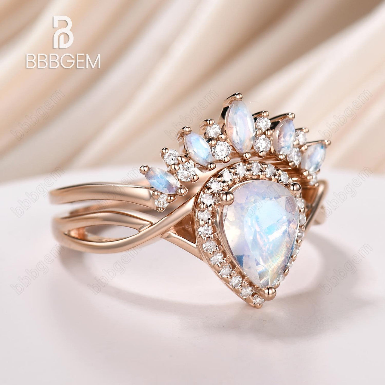 Moonstone Bridal Set - Unique Marquise & Pear Shaped Wedding Ring Set for Women | Perfect for Engagement, Anniversary & Bridal Jewelry Gifts