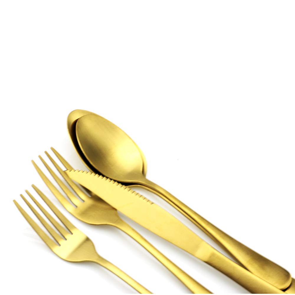 Premium Reusable Gold Utensil Set with Travel Case - Stainless Steel Camping Cutlery (Knife, Fork, Spoon, Straw & Chopsticks) - Matte Finish Flatware for Office Lunch, Hiking, School & Outdoor Dining