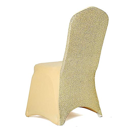 25 Pcs Champagne Metallic Spandex Stretchable Banquet Chair Covers - Elegant Balsa Circle Design for Wedding, Party & Reception Decorations - Perfect for Bridal Showers, Anniversary Celebrations & Formal Events