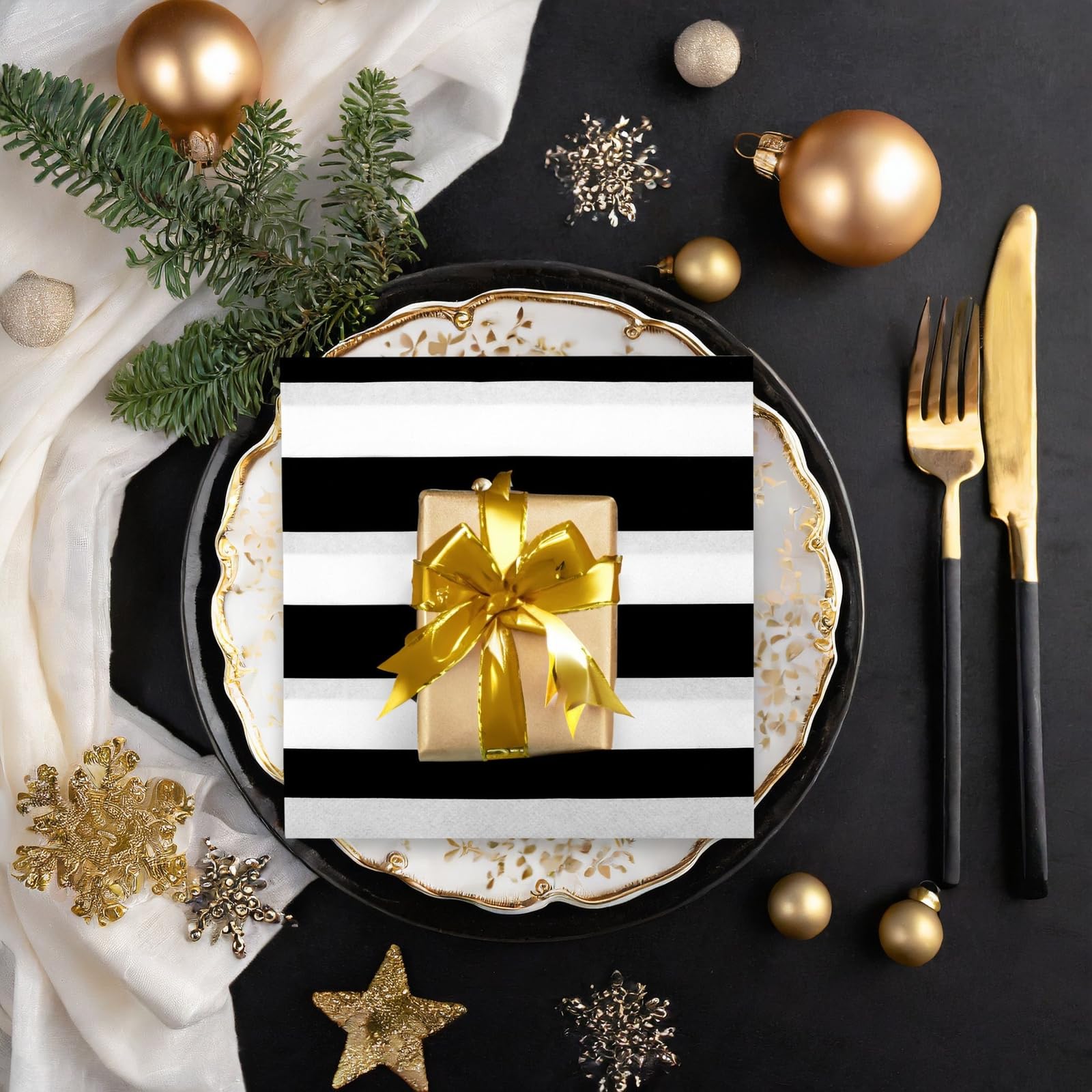 150 Pack Black and White Striped Disposable Paper Napkins - 6.5x6.5 Inch Elegant Party Napkins for Birthday, Baby Shower, Graduation, Wedding, Dinner & Holiday Celebrations