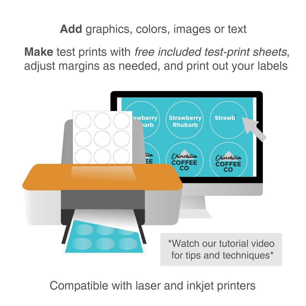 ChromaLabel 2.5 Inch Round Printable Labels - 300 Pack White Sticker Sheets for Laser & Inkjet Printers - Perfect for Organizing, Mailing, Jar Labeling & Craft Projects