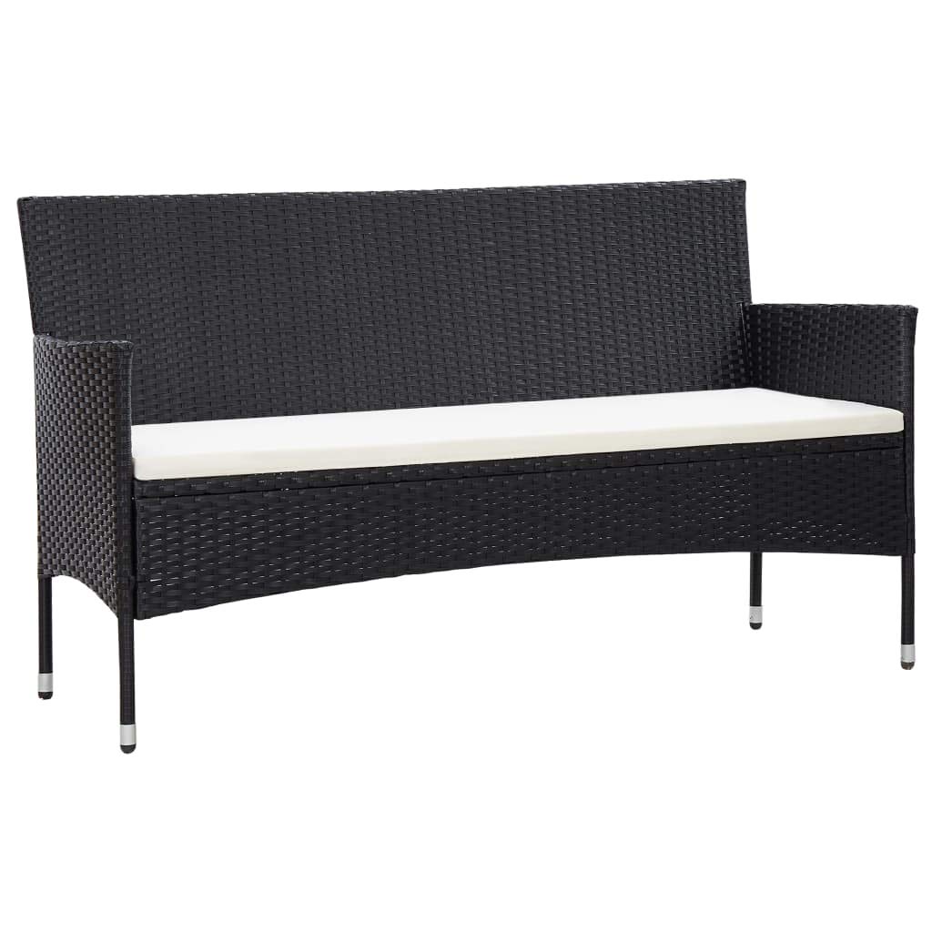 3-Seater Outdoor Wicker Sofa Set with Cushions - Black Poly Rattan Garden Loveseat for Patio, Balcony, Poolside & Backyard - Durable Steel Frame & Weather-Resistant Design - Perfect for Relaxing, Entertaining & Sunbathing