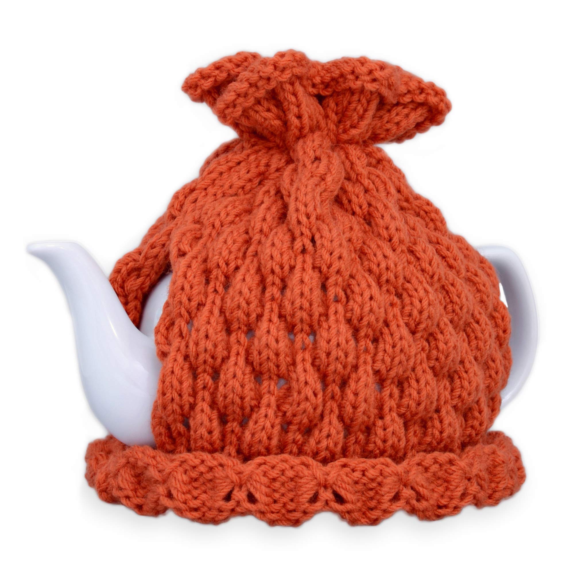 Cozy Knitted Teapot Cover - Burnt Orange Fall Decor for Kitchen & Table | Thanksgiving Housewarming Gift, Tea Lover Accessories, Halloween Pumpkin Themed Centerpiece | Perfect for Autumn Tea Parties & Seasonal Home Decor