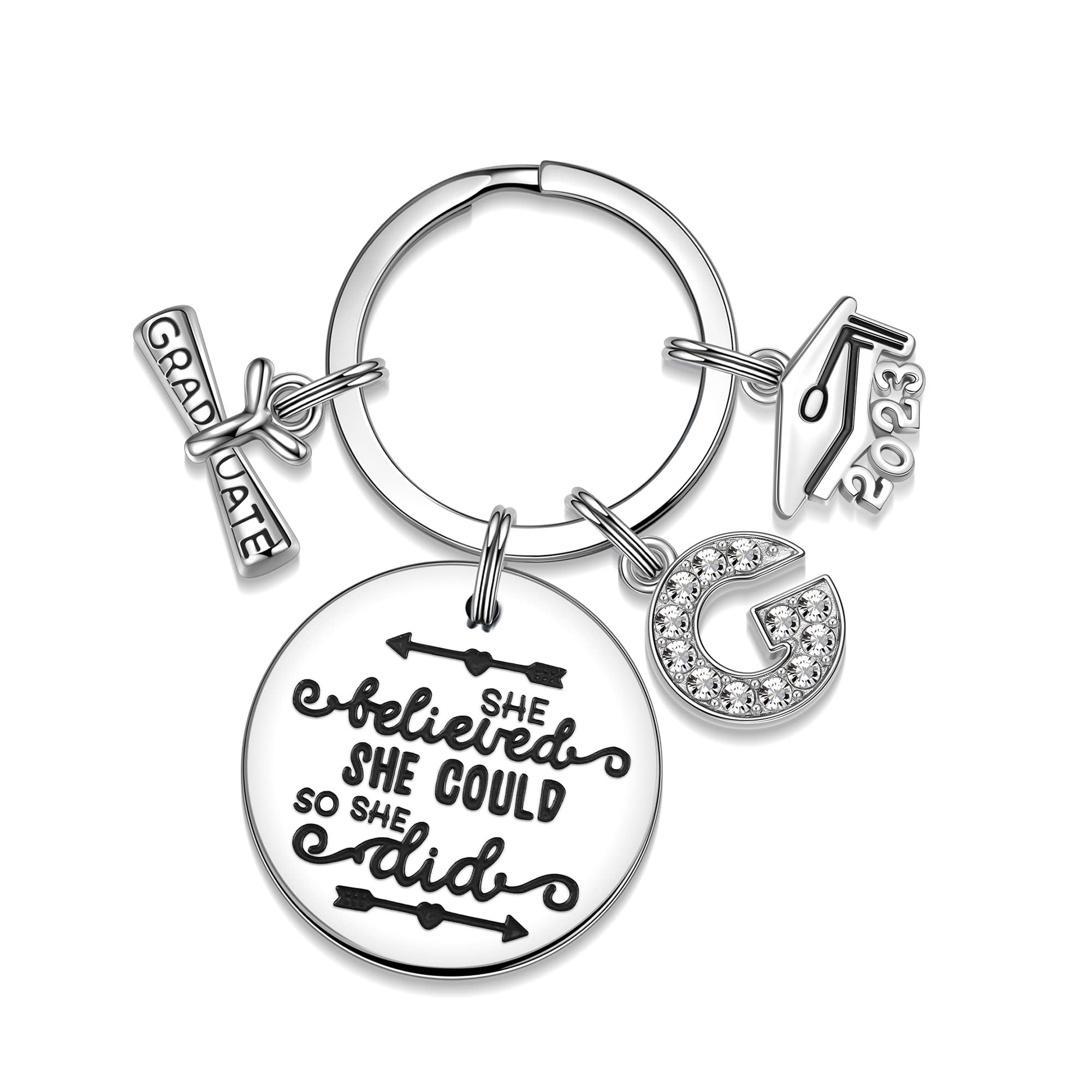 Graduation Keychain for Her - She Believed She Could, Inspirational Gift for 2023 Grads