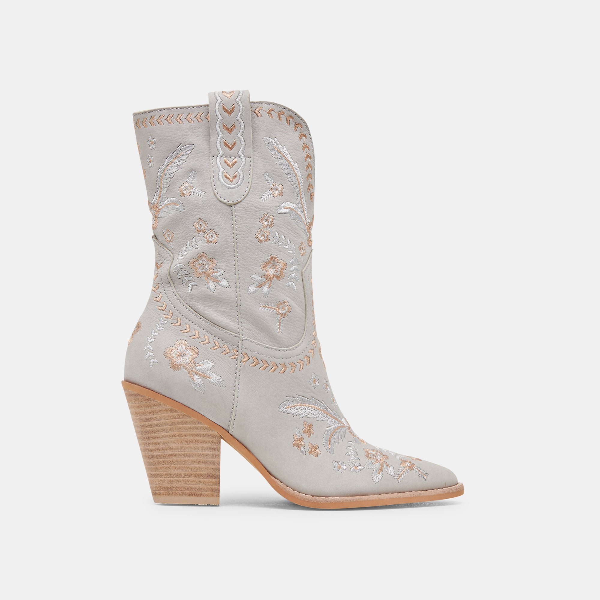JESSEY Women's Light Blue Nubuck Floral Ankle Boots - Stylish Casual & Outdoor Fashion Footwear for Fall/Winter