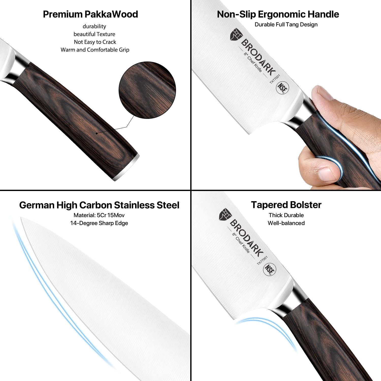 15-Piece Professional German Stainless Steel Knife Block Set - Ultra Sharp Kitchen Knives with Wooden Block & Sharpener - Ergonomic Full Tang Chef Knives for Slicing, Dicing, and Meal Prep - Perfect for Home Cooks & Professional Kitchens