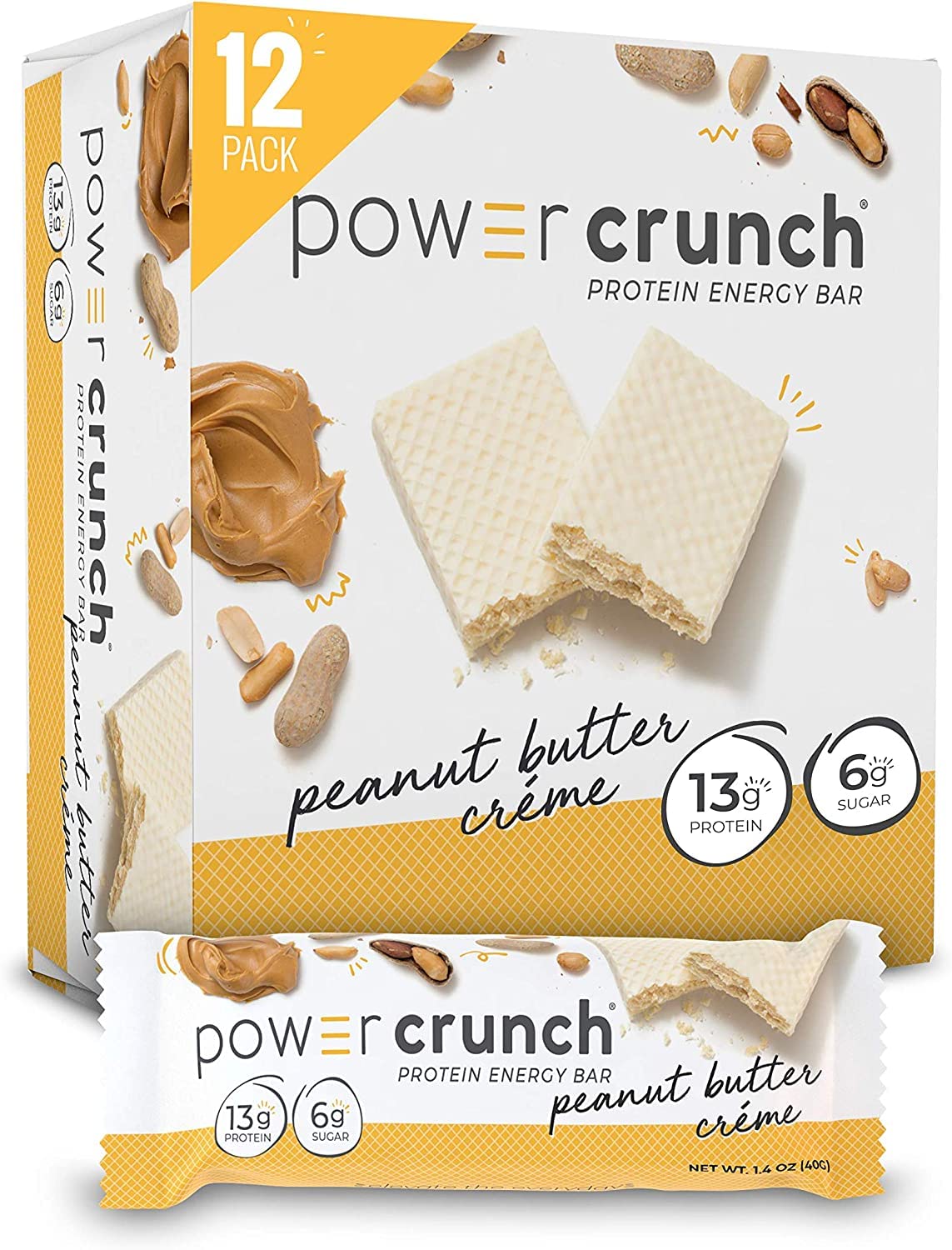 Power Crunch Whey Protein Bars - High Protein Snacks with Peanut Butter Crème Flavor, 1.4oz (12 Pack) | Delicious Post-Workout & On-The-Go Energy Boost for Fitness & Active Lifestyle