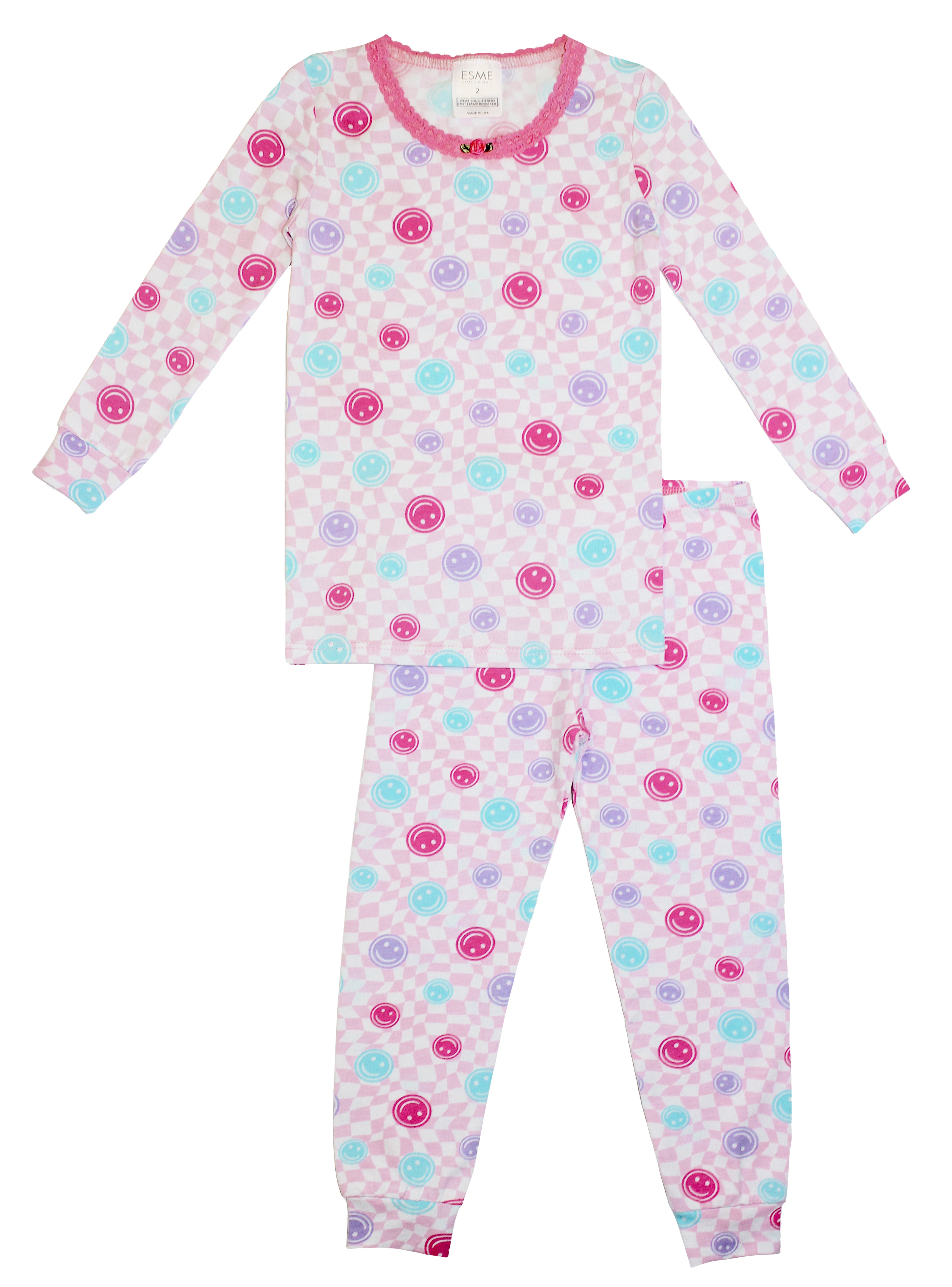 Happy Face Pink Pajama Set for Women - Soft & Comfortable Sleepwear for Cozy Nights & Relaxing at Home