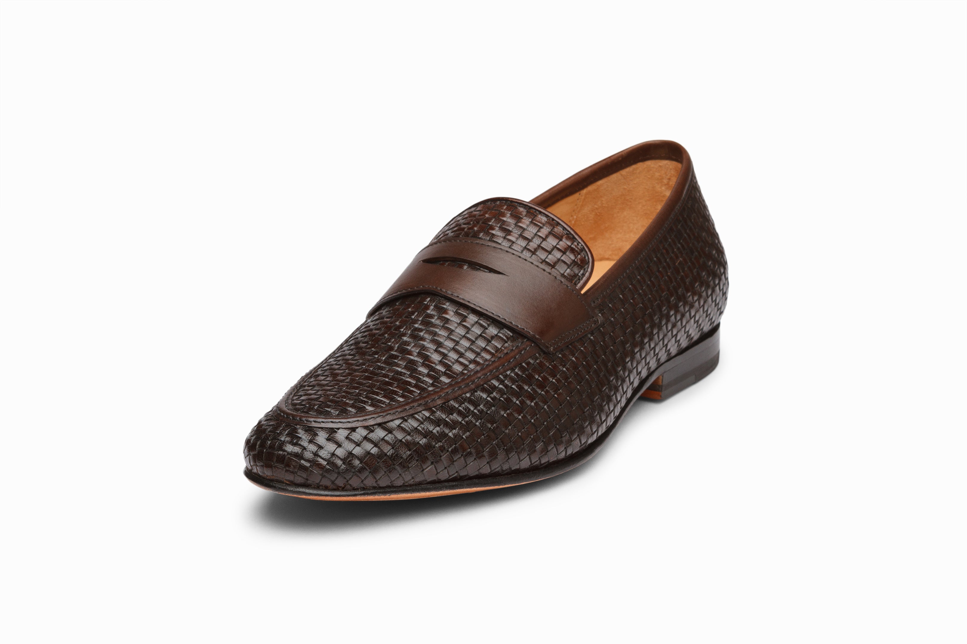 Premium Penny Loafers for Men - Woven Dark Brown Leather Slip-On Shoes | Comfortable & Stylish for Business, Casual & Office Wear