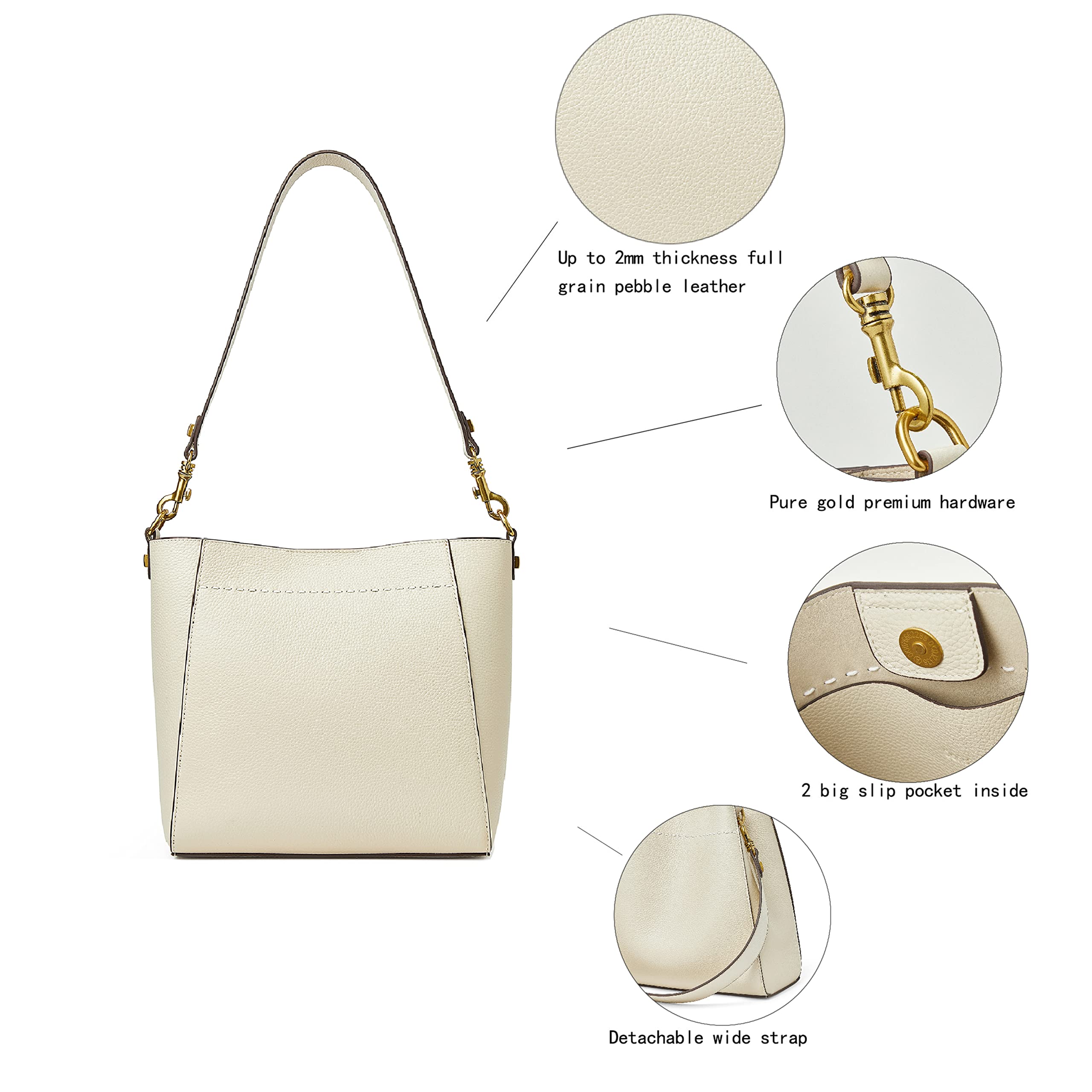 DORIS&JACKY Genuine Leather Bucket Tote Bag for Women - Designer Shoulder Hobo Purse with Detachable Wide Strap | Perfect for Work, Travel & Everyday Use