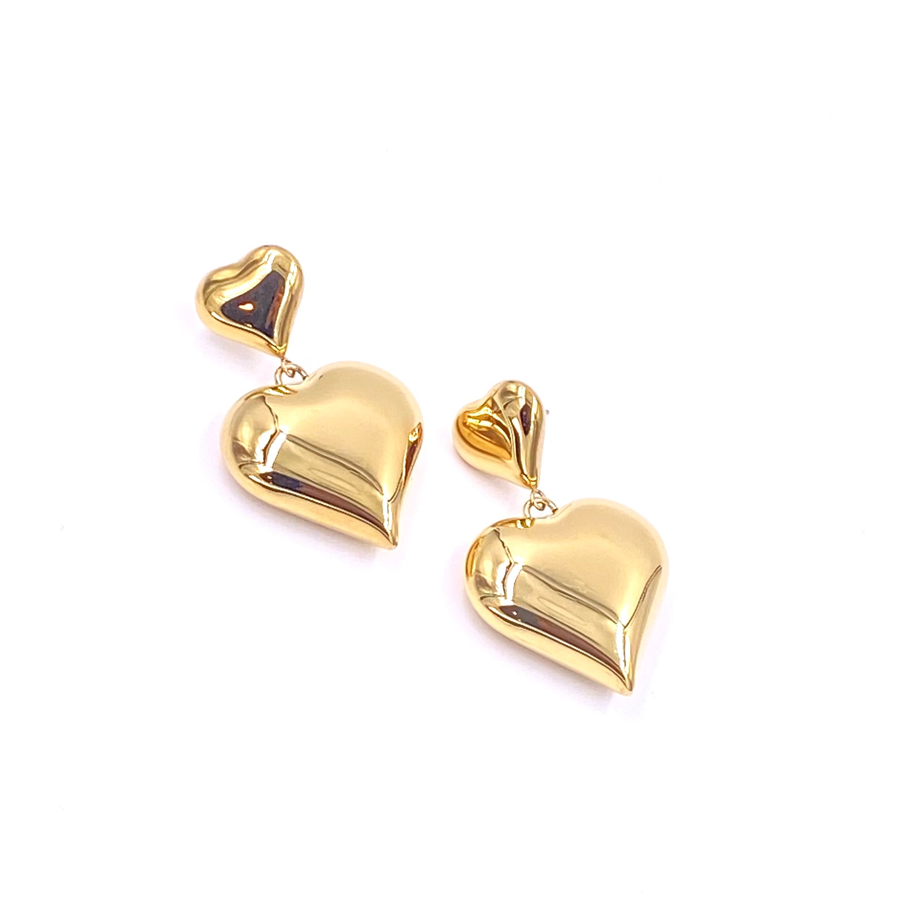 Ashley Gold Stainless Steel Gold Plated Floating Double Heart Drop Earrings for Women - Romantic Gift for Valentine's Day, Anniversary & Date Night Jewelry