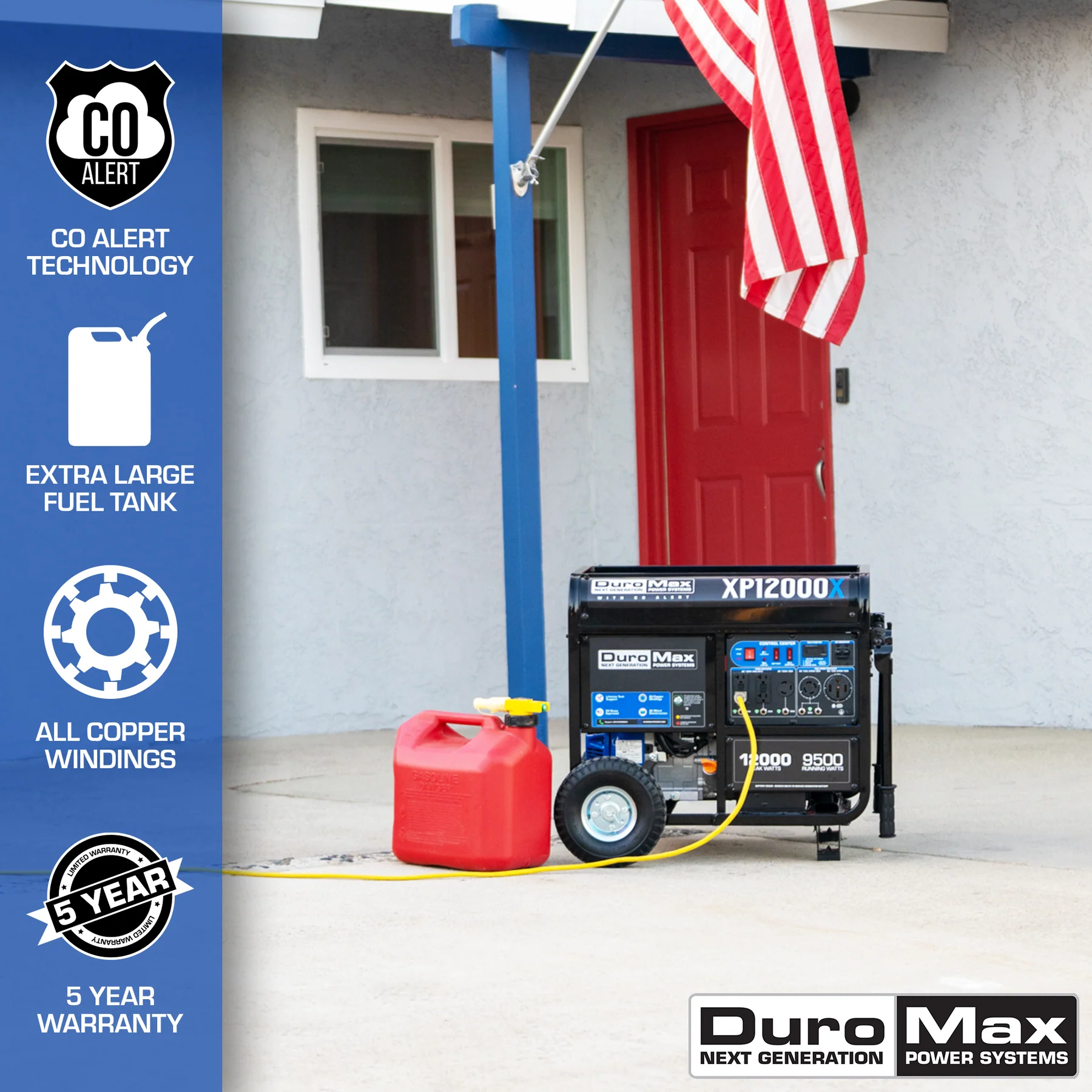 DuroMax XP12000X 9500W/12000W Dual Fuel Portable Generator with Electric Start & CO Alert - Power Outages, Camping, RV, Job Sites, Emergency Backup