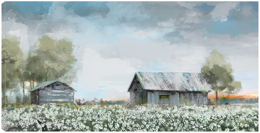 Blue Barn Fine Art Canvas Wall Decor - Hand Painted by Artist Studio Arts - Ready to Hang 40x21 Inches - Perfect for Living Room, Bedroom, Office & More - Farmhouse & Rustic Home Decor