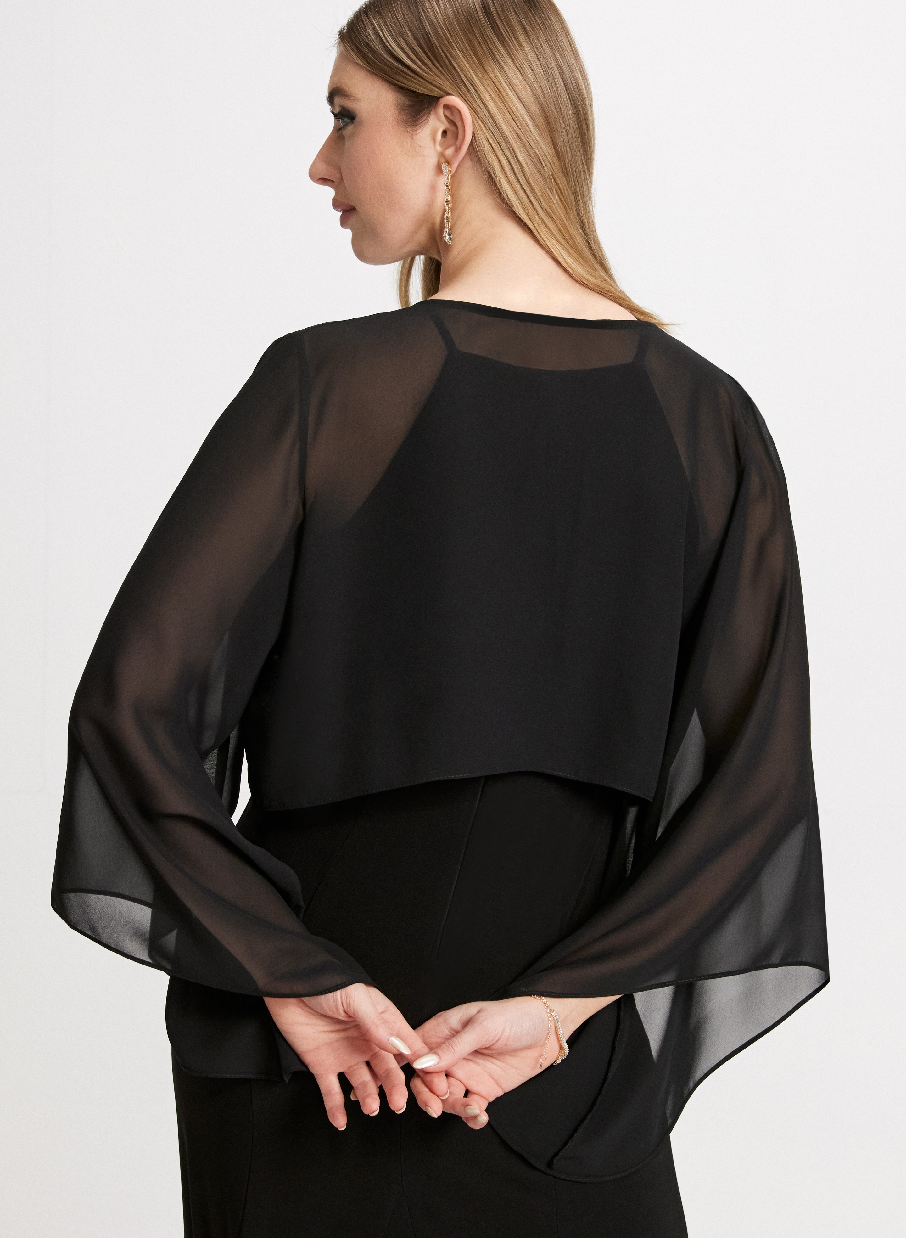 Elegant Flared Sleeve Chiffon Bolero Jacket for Women - Lightweight Cover-Up for Weddings, Parties & Evening Events