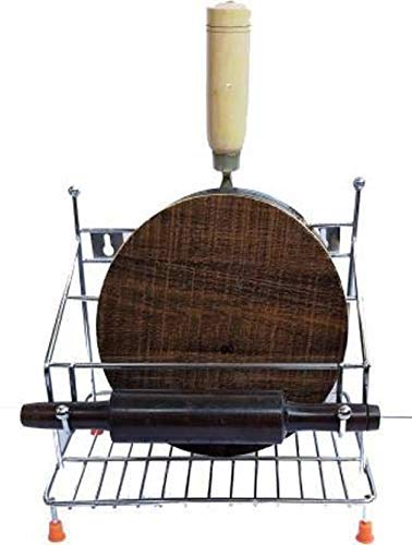 CR18 COLLECTION Stainless Steel Chakla Belan & Tawa Stand - 2-Tier Kitchen Rack Organizer | Rust-Free Steel Kitchen Trolley Basket | Perfect for Indian Cooking & Roti Making
