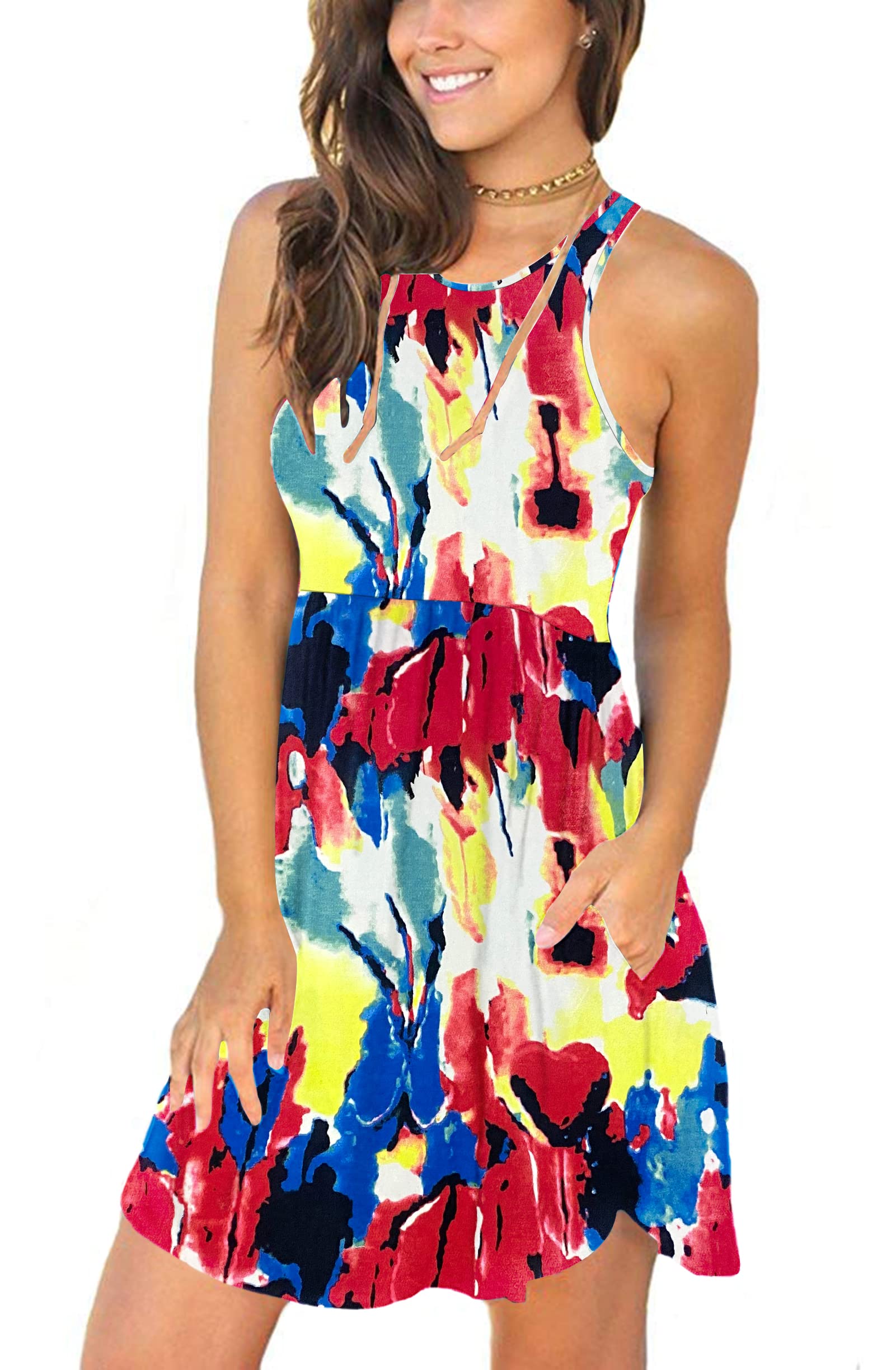 MOLERANI Women's Casual Sleeveless Loose Plain Short Dress with Pockets - Summer Beach Wear, Vacation Outfit, Daily Comfort Dress for Outings