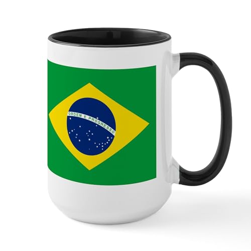 White/Black Inside - Flag Of Brazil Large Mug