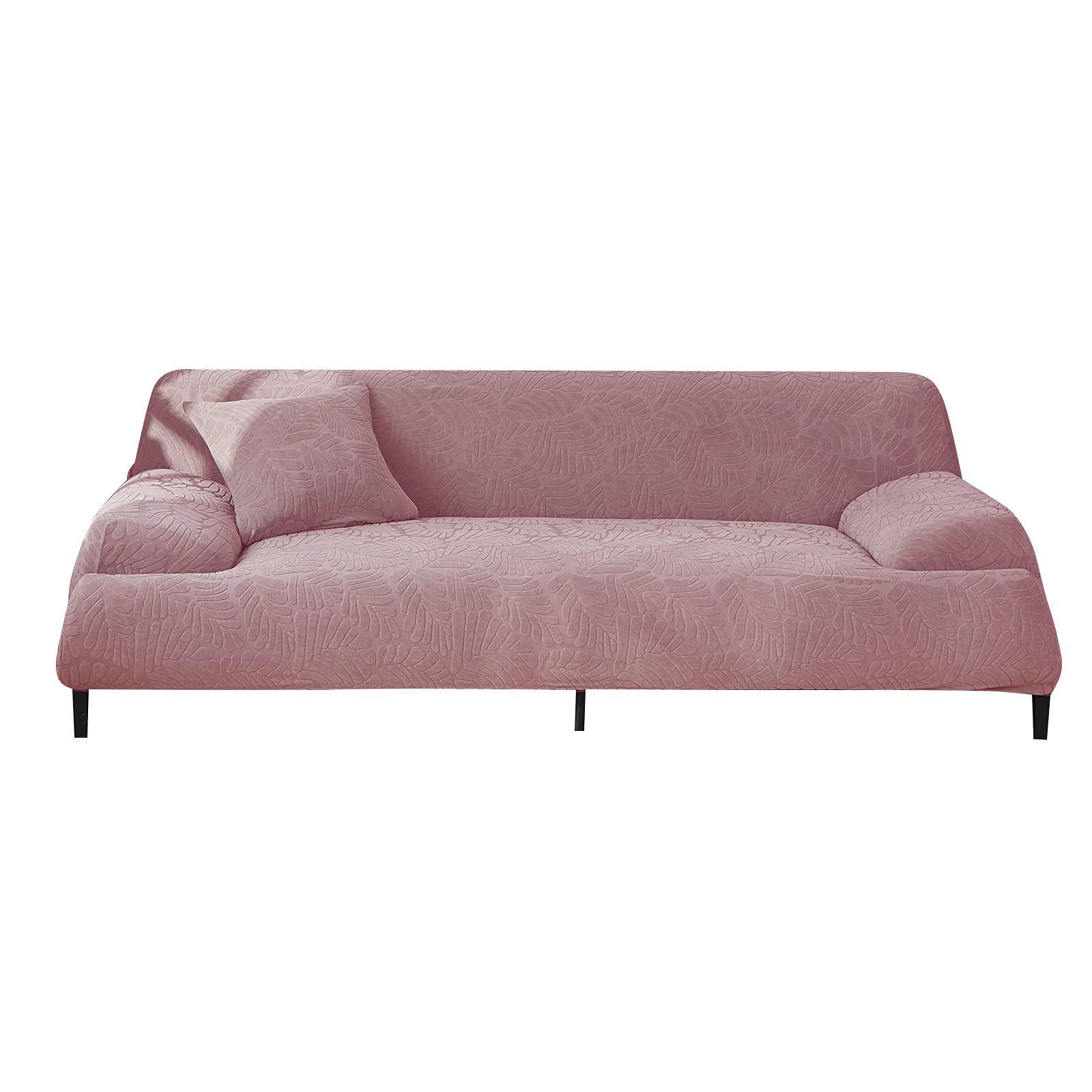 HALOUK Jacquard Stretch Sofa Slipcover for 3 Cushion Couch - Non Slip Elastic Furniture Protector - Universal Fit (185-230cm) - Pink 3 Seater - Perfect for Living Room Decor & Pet Protection