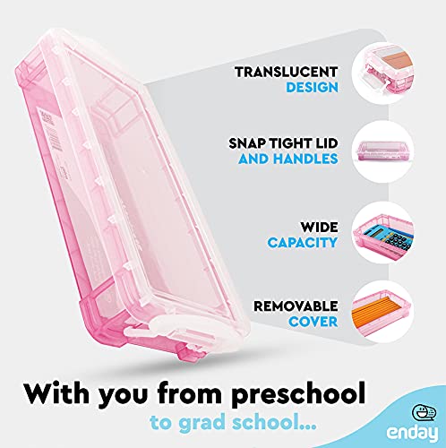 Enday Stackable Plastic Pencil Case - Large Capacity School & Office Supplies Organizer (Pink, Blue, Grey, Green, Red, Purple) - 80 Pack - Perfect for Students, Teachers & Professionals