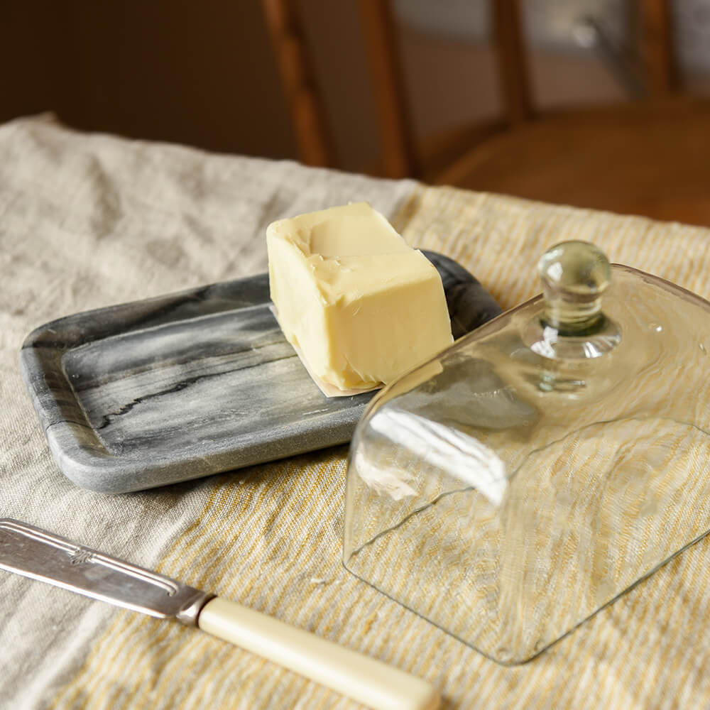 Grey Kallso Marble Butter Dish with Lid - Elegant Stoneware Butter Keeper for Kitchen Countertop - Perfect for Dining Table, Breakfast Buffet, and Holiday Entertaining