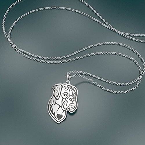 Pashal Boxer Dog Etched Sterling Silver Chain Pendant Necklace for Boxer, Bulldog & Dogue De Bordeaux - Perfect for Pet Lovers, Dog Birthday Gifts & Animal Jewelry Collections