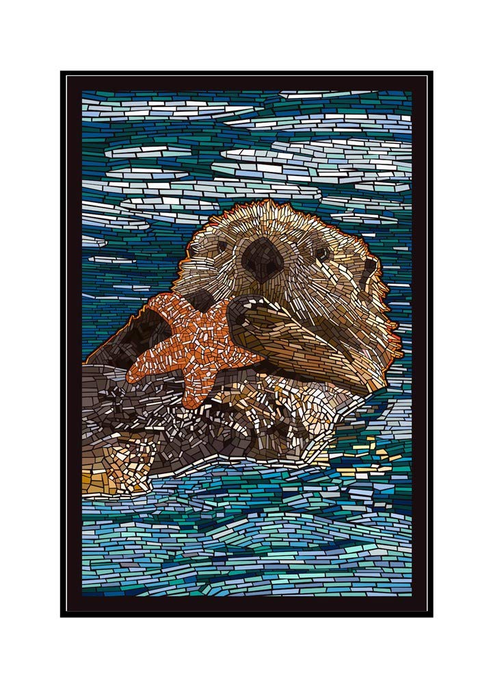 Sea Otter Paper Mosaic Art - 24x36 Framed Gallery Wrapped Canvas - Handmade Wall Decor for Living Room, Bedroom & Office