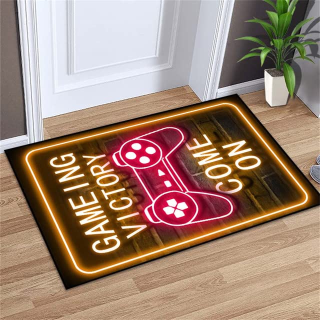 3D Neon Gaming Rugs for Bedroom - Yellow & Pink Controller Design Polyester Area Rug (2'x3') - Perfect for Gamer Room Decor, Kids/Teens Floor Mats & Sofa Gaming Zone Accessories